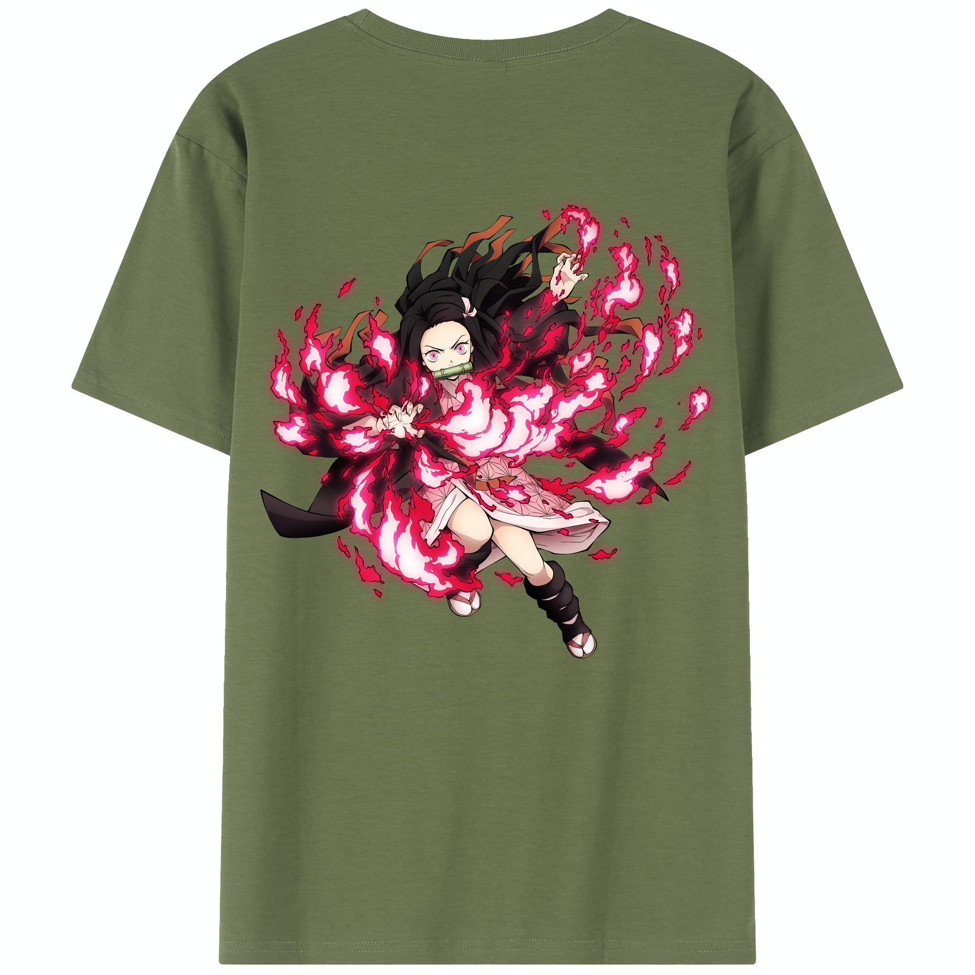 （画像用） 鬼滅の刃（きめつのやいば）竈門 禰󠄀豆子／かまど ねずこ Kamado Nezuko 綿100％半袖Tシャツ（背面プリント）
